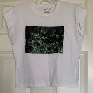 agnès b. White Tee with Green Botanical photo NWOT